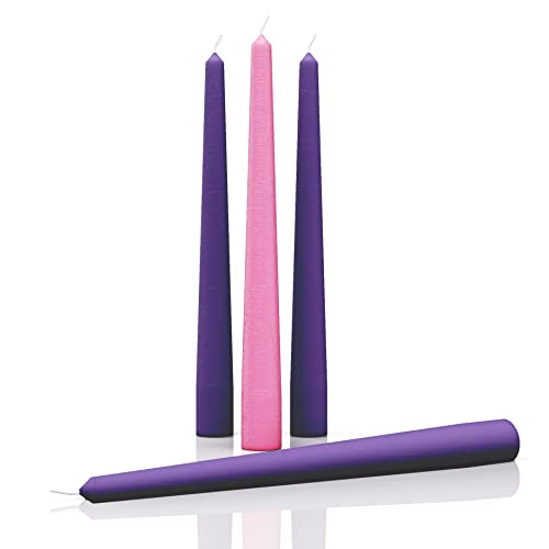 CANDWAX 10 inch Taper Advent Candles 1 Set- Dripless Taper Candles and Unscented Candlesticks - Long Burning Tapered Candles Perfect as Advent Wreath Candles Tapers - Purple Advent Candles
