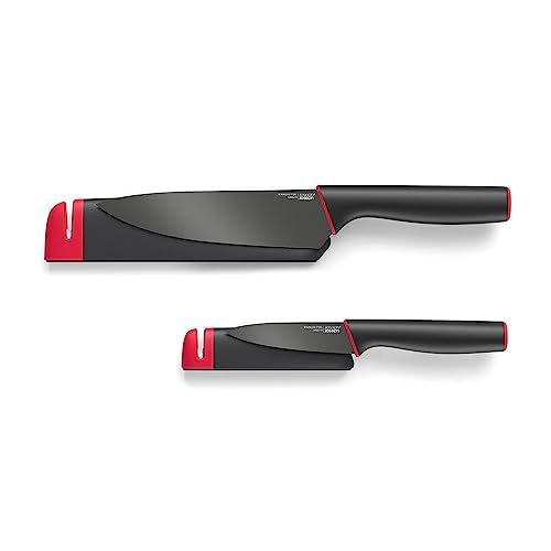 Joseph Joseph Slice & Sharpen 6' Chef's Knive and 3.5' Paring Knife with Sharpening Protective Sheaths, Black