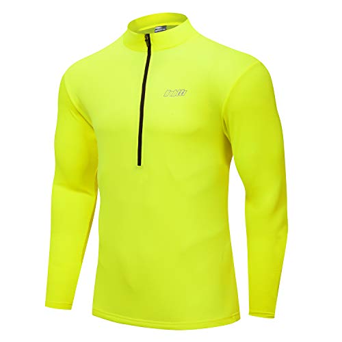 bpbtti Men's Cycling Jersey Long Sleeve MTB Bike Biking Shirt with Half Front Zipper & 3-Rear Pockets (Large Chest 39-41',Hi-Viz Yellow)