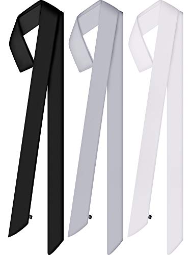 3 Pcs Scarf Skinny for Women Satin Scarf Belts Sash Necktie Neck Scarf Choker Solid Color Narrow Scarf (Black, White, Grey)
