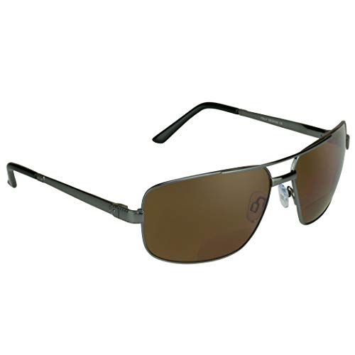 proSPORT Square Aviator Polarized Bifocal Sunglasses Gunmetal Frame Brown Lens +2.50 Sunglasses for Men. Nearly Invisible Line Readers