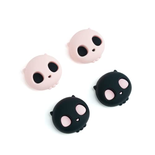 GeekShare Cute Silicone Joycon Thumb Grip Caps, Halloween Joystick Cover Compatible with Nintendo Switch/OLED/Switch Lite,4PCS - Pink Skull (Pink & Black)