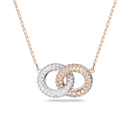 Swarovski Stone Women's Interlocking Circle Pendant Necklace with White Crystals on a Rose-Gold Tone Plated Chain