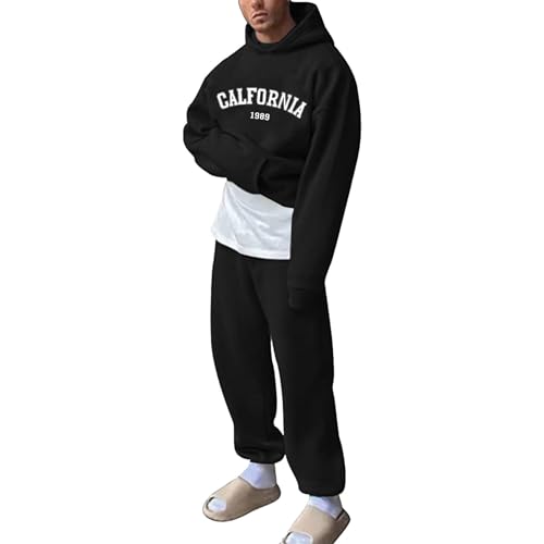 Dademeo Personalized Gifts Mens Two Piece Tracksuit Outfit Casual Trendy Letter Print Pullover Long Sleeve Hooded Sweatshirt & Track Sweatpants