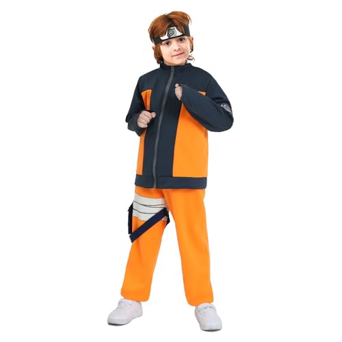 Hikaruer Anime Cosplay Costume Kids Uzumaki Jackets Pants with Headband Child Halloween Dress Up Full Outfit Set (X-Large/8-10 Years)