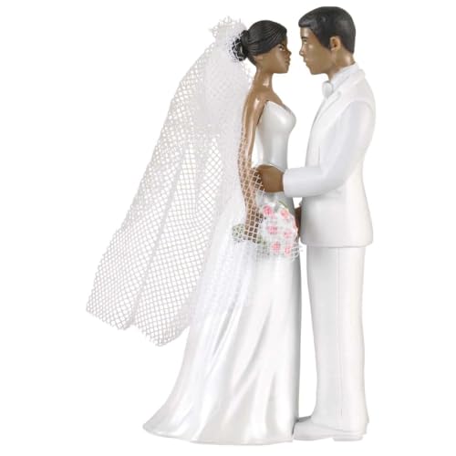 Elegant African American Couple White Plastic Cake Topper - 4.5' (1 Count), Unique & Stylish Centerpiece Decoration - Perfect For Weddings, Engagement & Anniversary Celebrations