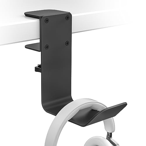 tiebutie Universal Metal Headphone Holder Hook Hanger Headset Holder Stand Under Desk with Adjustable Arm Clamp PC Gaming Headset Headphone Stand Mount for Most Headphones and Other Accessories
