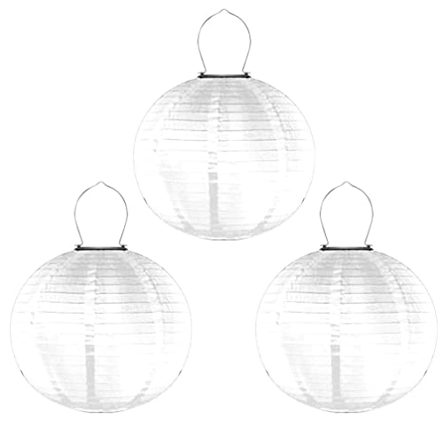 LED Solar Lanterns for Outdoor Home Garden Festival Party Decoration - Waterproof 12 Inches Nylon Chinese Lanterns with Traditional Design (3PCS)