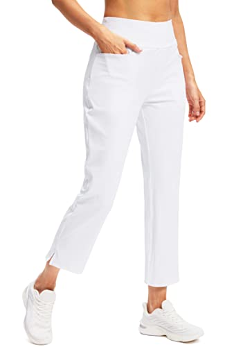 Soothfeel Women's Golf Pants with 5 Pockets High Waisted Stretch Sweatpants Travel Athletic Work Ankle Pants for Women (White, L)