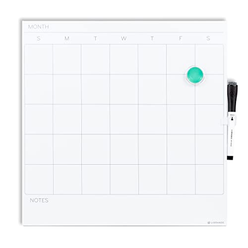 U Brands Square Magnetic Dry Erase Calendar Board, 14'x14', Frameless, Includes Marker and Magnet