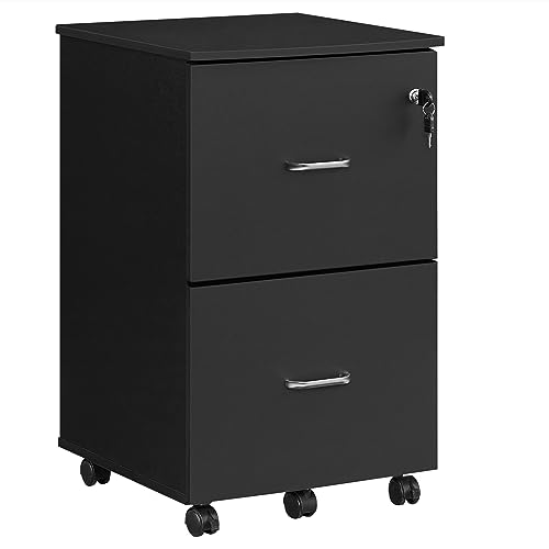 VASAGLE 2-Drawer File Cabinet, Locking Filing Cabinet for Home Office, Small Rolling File Cabinet, Printer Stand, for A4, Letter-Size Files, Hanging File Folders, Modern, Black ULCD027T16V2