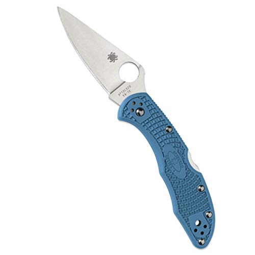 Spyderco Delica 4 Lightweight Signature Knife with 2.90' Flat-Ground Steel Blade and High-Strength Blue FRN Handle - PlainEdge - C11FPBL