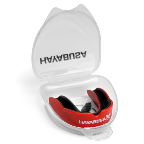 Hayabusa Combat Sports Mouth Guard Youth, Kids and Adult Sizes Comes with Case - Red/Black, Adult