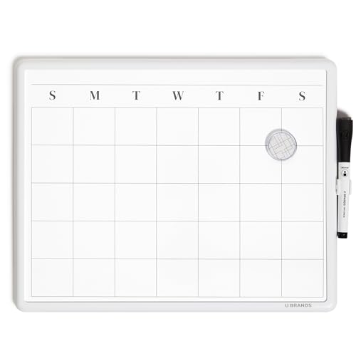 U Brands Magnetic Dry Erase Calendar Board, 14'x11', Modern White Frame, Includes Marker and Magnet