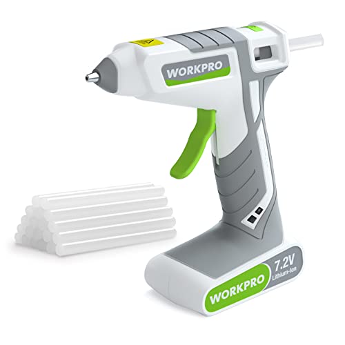 WORKPRO 7.2V Cordless Hot Melt Glue Gun, Rechargeable Fast Preheating Glue Gun Kit with 20 Pc Premium Mini Glue Stick, Automatic-Power-Off Glue Gun for Art, Craft, Decoration, USB Type-C Cable Include