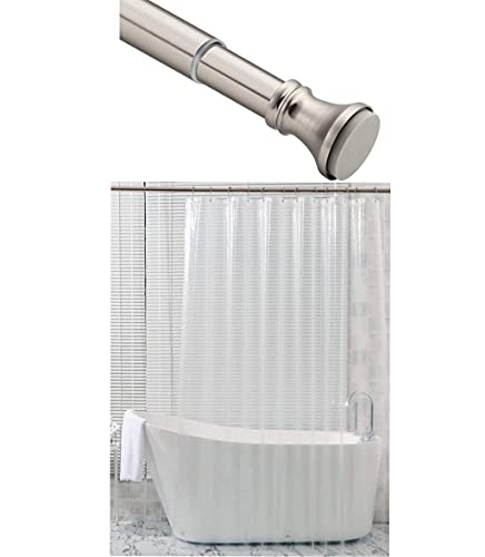 Amazer 54-90 Inches Nicke Rust-Resistance Shower Curtain Rod Bathroom Rod and 72 x 72 Inches EVA 8G Plastic Shower Curtain with Heavy Duty Clear Stones and 12 Grommet Holes