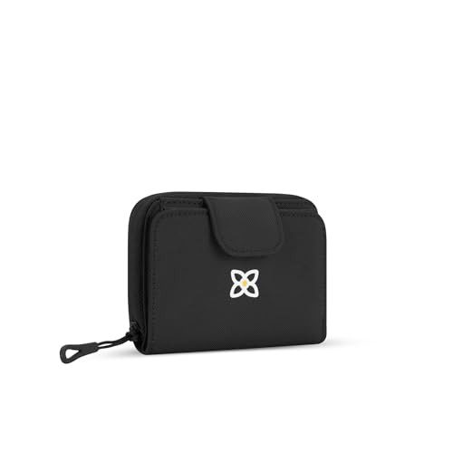 Sherpani Barcelona, Small Nylon Bifold Zipper Pocket Wallet for Women, Travel Bag, RFID Protection (Raven)