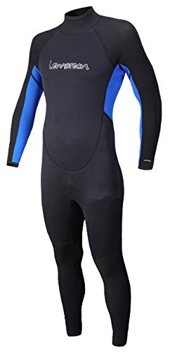 Lemorecn Mens Wetsuits Jumpsuit Neoprene 3/2mm and 5/4mm Full Body Diving Suit for Men and Women(3033blacklightblueL)