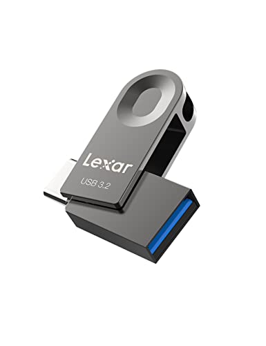 Lexar E32C 128GB Type-C USB Flash Drive 1PK, USB-A&USB-C 3.2 Gen 1 Dual Drive OTG 100MB/s Read, Thumb Drive Swivel Design Jump Drive for USB 3.0/2.0, Memory Stick for Android Smartphone, Laptop, PC