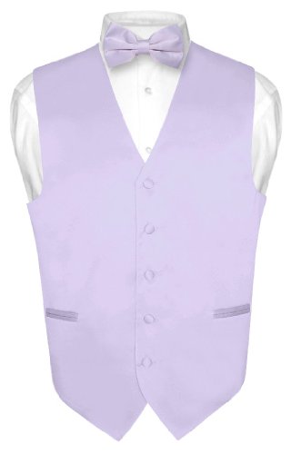 Men's Dress Vest & BowTie Solid Lavender Purple Color Bow Tie Set size Large
