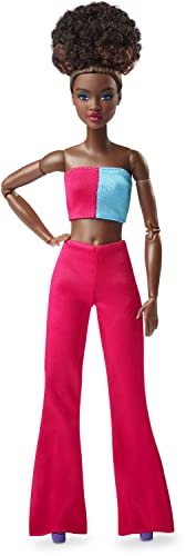 Barbie Looks Doll, Natural Black Hair, Color Block Outfit, Crop Top and Flare Pants, Style and Pose, Fashion Collectibles