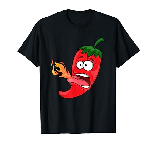 Chili Pepper Breathing Fire T-Shirt | Red Hot Funny Cartoon