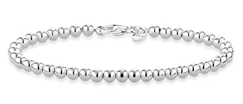 Miabella 925 Sterling Silver Italian Handmade 4mm Bead Ball Strand Chain Bracelet for Women 6.5, 7, 7.5, 8 Inch Made in Italy (7.50 Inches)