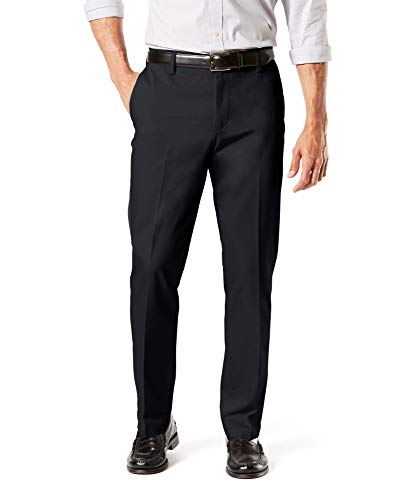Dockers Men's Straight Fit Signature Lux Cotton Stretch Khaki Pant-Creased, Black, 36W x 34L