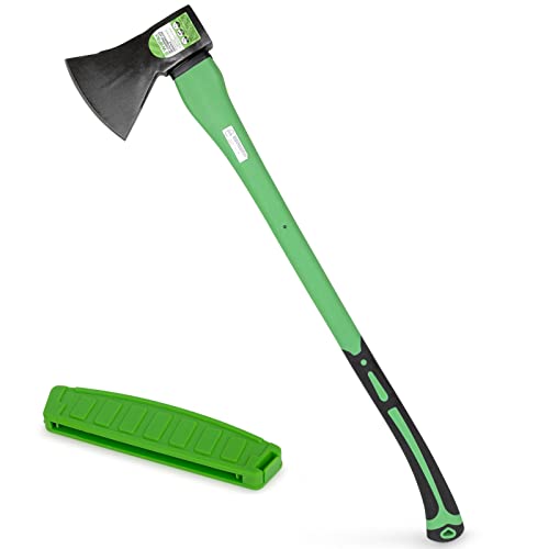 WilFiks Chopping Axe, 36” Camping Outdoor Hatchet for Wood Splitting and Kindling, Forged Carbon Steel Heat Treated Hand Maul Tool, Fiberglass Shock Reduction Handle with Anti-Slip Grip