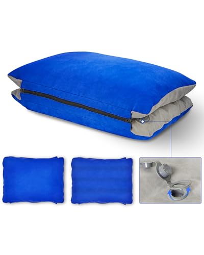 JefDiee Inflatable Camping Pillow with Memory Foam and Washable Cover Camping Gear and Travel Pillow for Airplanes, Camping