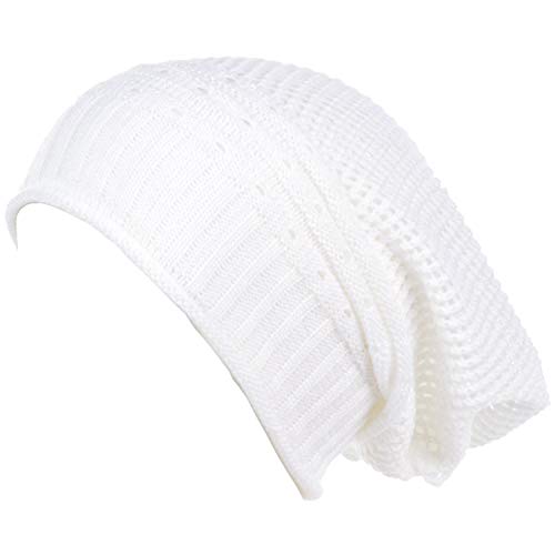 an- Fashion Lightweight Slouchy Cutout Beanie Hat Cap, Many Styles (White Net)
