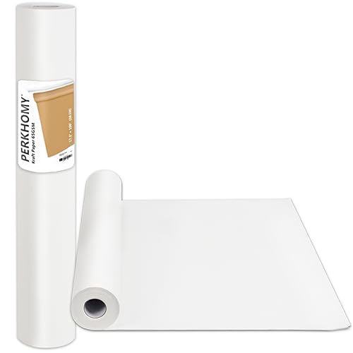 PerkHomy White Kraft Paper Roll 17.5' x 960' (80') for Gift Wrapping Bouquet Flower Kids Art Painting Craft Writing Packaging Shipping 80GSM 55LB (White, 17.5' x 80')