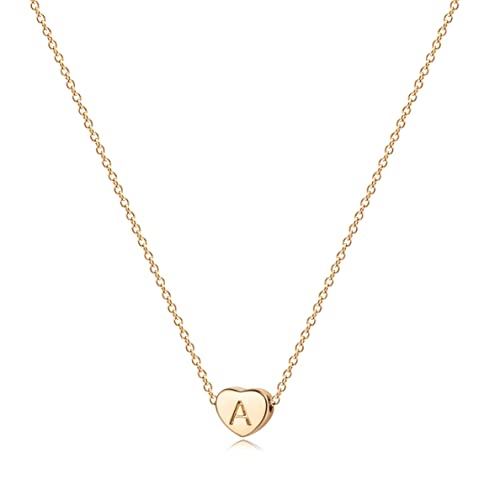Tiny Gold Initial Heart Necklace-14K Gold Plated Handmade Dainty Letter Heart Necklace Gift for Women Necklace Jewelry (A)