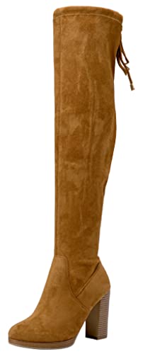 Vepose Women's 96 Thigh High Boots Heeled Over The Knee Camel Boots Sexy Platform Chunky Heel Suede Shoes Size 8(CJY996 camel 08)