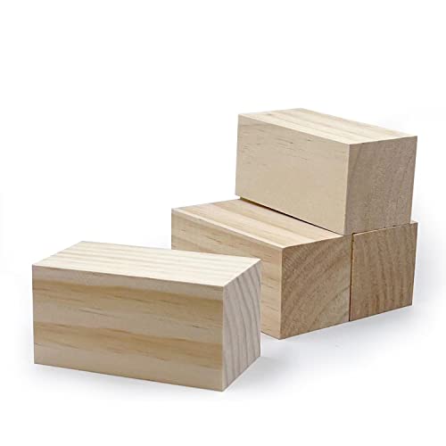 4 Inch Wood for Carving, 4 PCS Unfinished Wood Craft Cubes, Rectangular Wooden Blocks for DIY Carving, Large Unfinished Whittling Wood Blank Blocks for Kids or Adults (4×2×2Inch） (4×2×2)