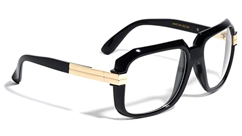 Dweebzilla, Gazelle Emcee Oversized Square Sunglasses w Clear Lenses (Black & Gold Frame, Clear Lenses), One Size Fits Most, HB-McGee