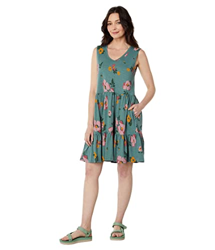 Toad&Co Marley Tiered Sleeveless Dress, Silver Pine Floral Print, Medium