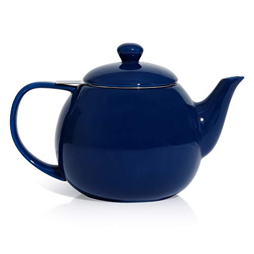 Sweese Teapot, Porcelain Tea Pot with Stainless Steel Infuser, Blooming & Loose Leaf Teapot - 27ounce, Navy