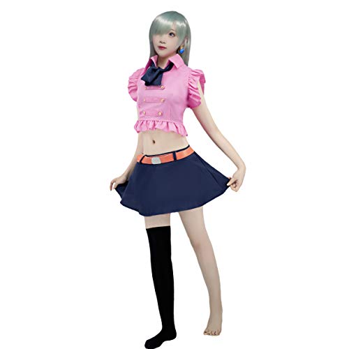Anime Cosplay Costume for Elizabeth Liones Girl's Clothes Sets Pink Shirts and Blue Skirts of Women S-L (Large)