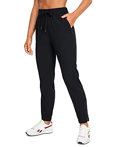 CRZ YOGA Women's Lightweight Golf Pants with Pockets Casual Joggers Workout Lounge Running Travel Pants with Zipper Ankle Black Medium