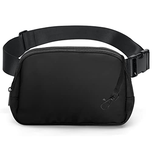 ARMENCI Belt Bag for Women Men with 4 Zipper Pockets & Multi Card Slots, Lightweight EDC Hands-Free Waist Pouch Fashionable for Travelling Hiking Cycling Workout Casual, Black