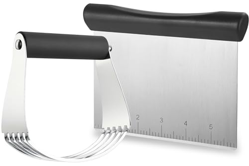Spring Chef Dough Blender & Pastry Cutter Tool, Stainless Steel Pastry Blender & Bench Scraper for Pizza, Nut, Pie - Multipurpose Dough Cutter & Scraper Tool for Baking with Soft Grip Handles - Black