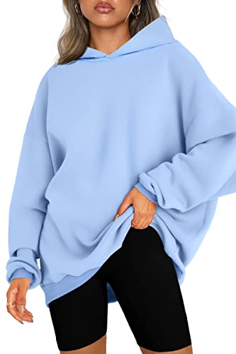 EFAN Hoodies for Women Oversized Sweatshirts Fall Fashion Outfits 2023 Clothes Fleece Solid Basic Soft Workout Loose Tops Sweaters Light Blue