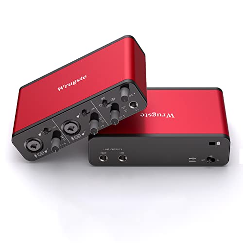 2i2 USB Audio Interface(24Bit/96kHz)+48V Phantom Power for Recording Podcasting and Streaming,Ultra-low Latency,Plug and Play,Noise-Free,Red Color XLR Audio Interface,No Software Included