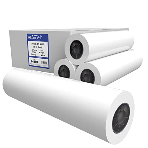 4 Rolls 24' x 150' (24 inch x 150 foot) 20lb Bond Plotter Paper with 2' core. Product from Graphic Supplies Inc for use in HP DesignJet and Canon IPF series wide-format inkjet printers.