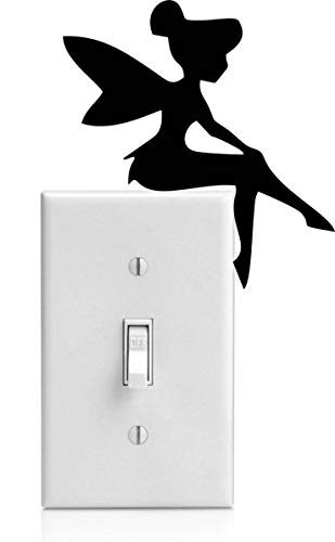 Tinker Bell Sitting on Light Switch Facing Right Vinyl Wall Decal (4 X 4.25 Inches)