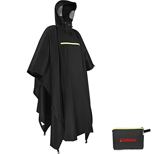 Andake Waterproof Durable Rain Poncho,Reusable Rain Jacket for Outdoor Activities and Emergencies,Lightweight, Wrinkle-Resistant Rain Gear with Transparent Viewing Window, for Men and Women