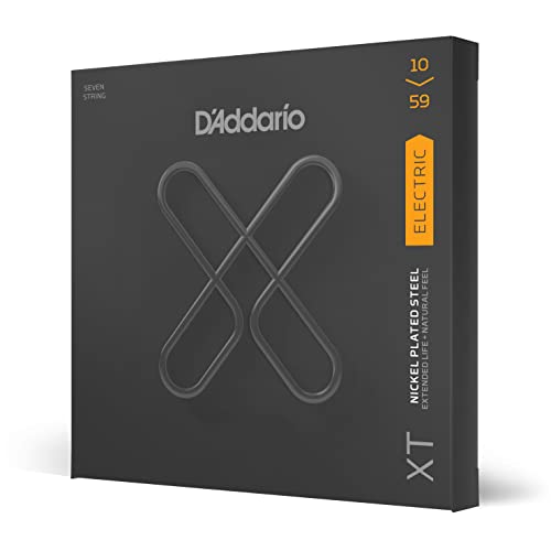 D'Addario Guitar Strings - XT Nickel Coated Electric Guitar Strings - XTE1059 - Extended String Life with Natural Tone & Feel - For 7 String Guitars - 10-59 Regular Light 7-String