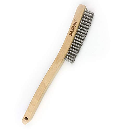 Wire Brush,Stainless Steel Wire Scratch Brush for Cleaning Rust with 14' Long Curved Beechwood Handle,Large