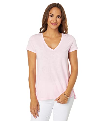 Lilly Pulitzer Etta V-Neck Shirts for Women Offers V-Neck with Short Sleeves, Hand wash Cold Lay Flat to Dry, and 100% Cotton Calla Lilly Pink XS One Size